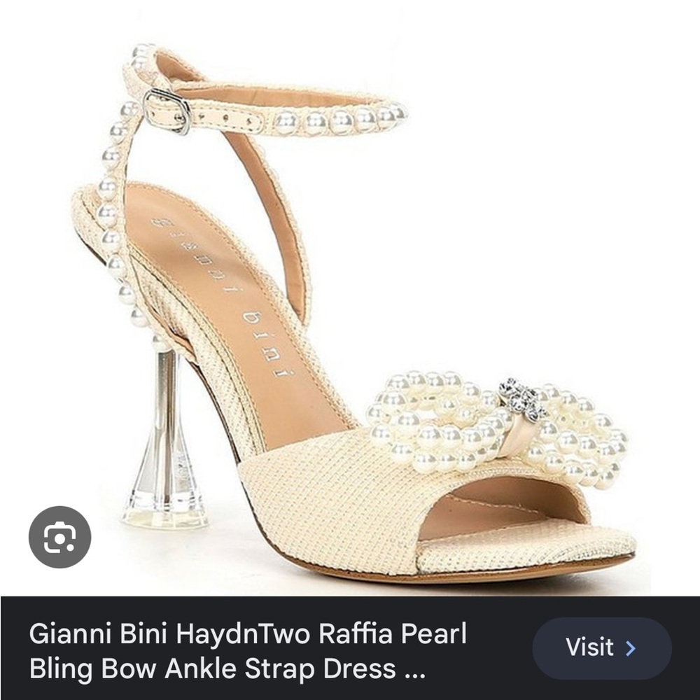 Gianni Bini Hayden Two Raffia Cream Pearl Embellished Heels